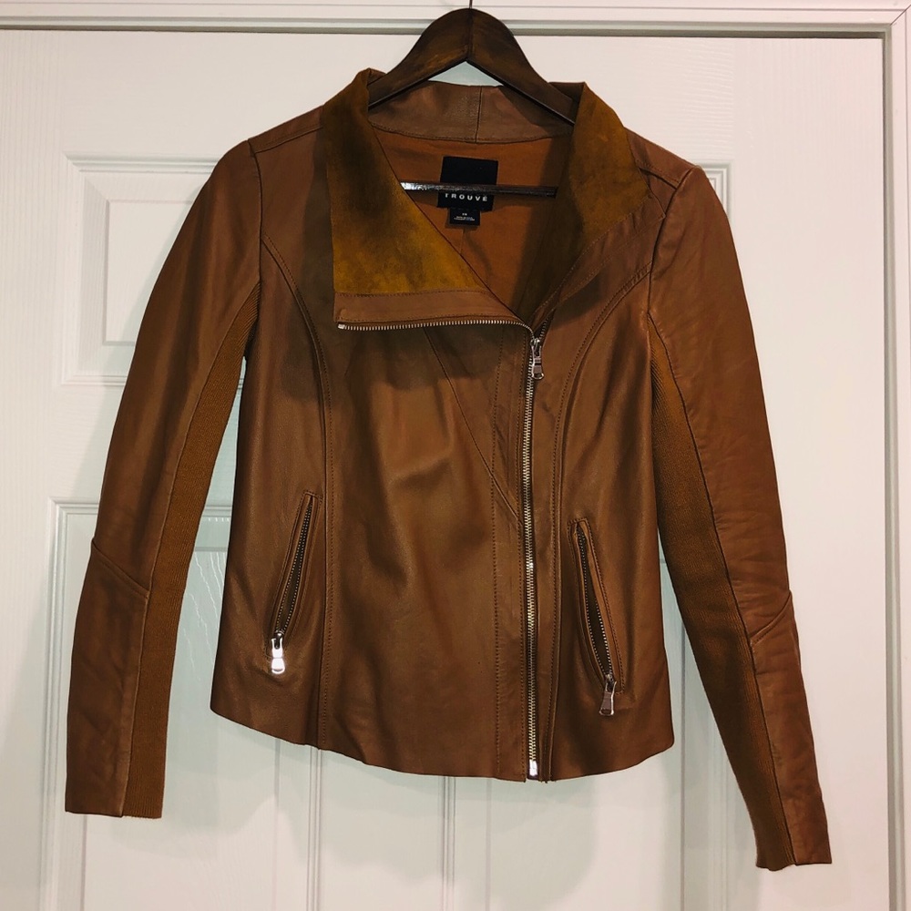 Trouve Brown Leather Moto Jacket